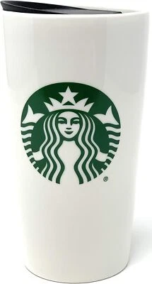 Taza Vaso Viajero Cerámica Blanca Logo Sirena Verde Clásico Starbucks 12oz Nuevo con Etiquetas Foto 1 de 3