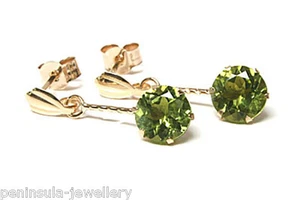9ct Gold Peridot Earrings 6mm round drop Made in UK Gift Boxed - Picture 1 of 4