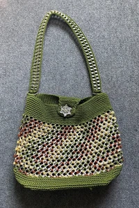 Vintage grün gehäkelt Soda Can Tabs Caps Schultertasche Handtasche Handarbeit - Bild 1 von 8