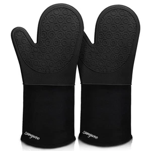 Extra Long Silicone Oven Mitts, Heat Resistant Oven Gloves with Quilted Liner... - Picture 1 of 7