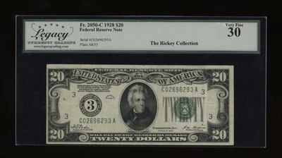 DBR 1928 $20 FRN Philadelphia Numeral Fr. 2050-C Legacy 30 Serial C02696293A - Image 1 of 2