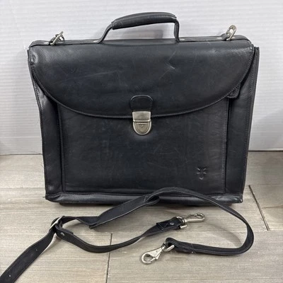Maletín portafolio vintage con asa superior de cuero Frye negro con correa para el hombro Foto 1 de 4