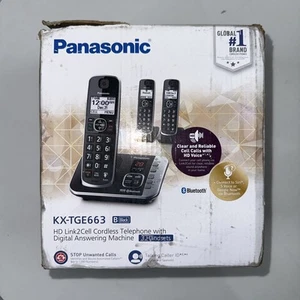 Panasonic KX-TGE663B Link to Cell Cordless Telephone with 3 Handsets - Black - Picture 1 of 9