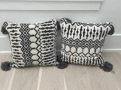 (2) Surya Braith Beige/Cream Pillow Covers 18”x18” Boho Set Of 2 Decorative EUC - Image 1 of 4