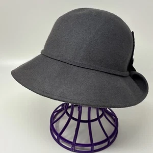 Fair Weather Accessories Womens One Size 100% Wool Hat Gray Felt Flower Accent - Picture 1 of 8