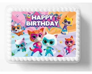 Super Kitties Cat Lover Happy Birthday Kitten Themed  Edible Image Cake Topper - Picture 1 of 1