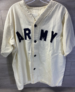 Army Retro 1920s Embroidered White Baseball Jersey Cotton Repro see measurements