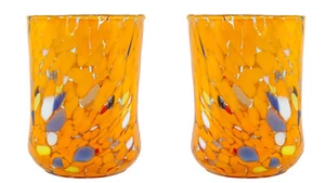 Pair of Murano Glasses Drinking Tumblers Orange Handmade Multi Millefiori Venice - Picture 1 of 5