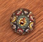 Antique Italy Micro Mosaic Brooch PIn Round Multicolored Flower 1 1/16” Vintage