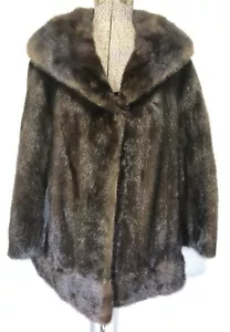 Vintage Fur Coat for Women Eye And Hook W/ Pockets Brown Minx V Neck Collar - Picture 1 of 8