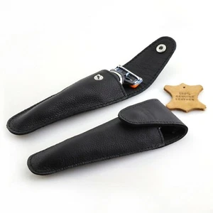 Travel Shaving 100% Leather Razor Cover Case Pouch for DE 3 Edge 5 Edge Shaver - Foto 1 di 8