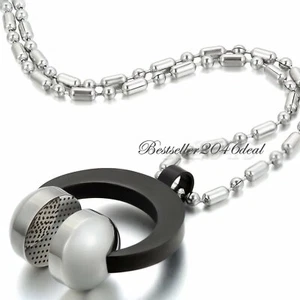 Stainless Steel Earphone Mic Headphones DJ Pendant Necklace Chain Men Women 22" - Picture 1 of 2