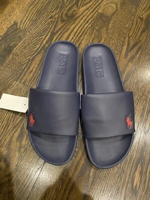NUEVO CON ETIQUETAS Polo Ralph Lauren CAYSON SÓLIDO AZUL MARINO con Pony Rojo Sandalias Deslizantes Talla 13 Foto 1 de 4