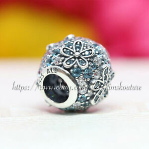 Authentic Sterling Silver Charm Teal Pavé Daisy Flower 798797C01
