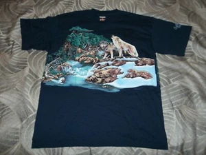 Vtg UNWORN 1994 HABITAT WOLVES HOWLING CRYSTAL FALLS MICHIGAN 2-SIDED T-SHIRT XL - Picture 1 of 9