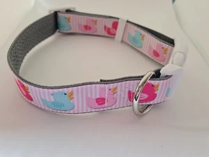 Pink duck print adjustable dog collar medium size - Picture 1 of 2