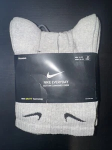 Nike Everyday Cushion Unisex Crew Socks Size Large - Gray 6 Pair (SX7666) - Picture 1 of 2