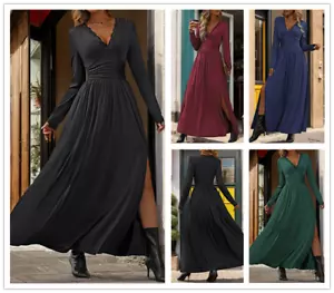 Women Gowns Evening Party Cocktail Dress,Maxi V Neck Ruffle Wedding Dresses - Picture 1 of 17
