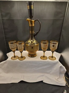 Vintage Amber Bohemian Decanter with 4 Cordial Glasses Unbranded - Picture 1 of 8