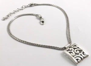 BRIGHTON Deco Lace Pendant Double Chain Silver Plated Scroll Necklace. #1044 - Picture 1 of 4