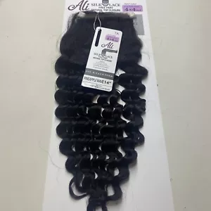 Ali CIERRE DE ENCAJE DE SEDA_4"X4"_con_BEBÉ_PELO PIÑA ONDA_14"_#NEGRO NATURAL - Imagen 1 de 4