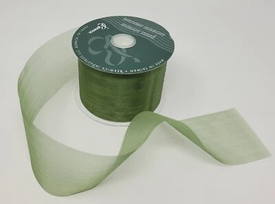 Berwick Olive Green Misty Sheer Nylon Woven Floral Craft Ribbon 2-1/2" x 25 YDS - Image 1 of 3