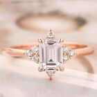 2.40 CT Emerald Cut Engagement Ring Simulated Diamond Ring 14k Rose Gold Plated.
