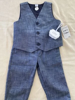 Nordstrom Baby NWT Blue Cotton Vest And Pants -18 Months Foto 1 de 4