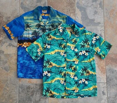 Lote de 2 Camisas de Campamento Tropicales Hawaianas de Colección Winnie Moda Hombres Grandes Foto 1 de 4