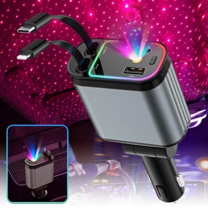 4 in 1 Retractable Fast Car Charger with Starlight 66W USB C for iPhone &Android - Picture 1 of 19
