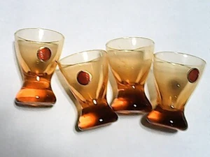 Four ● Amber Glass ● Shot / Cordial Glasses ● Made in Italy ● Original Labels - Picture 1 of 9