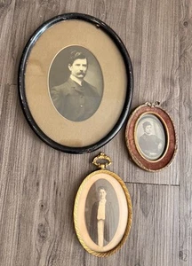 Conjunto de 3 retratos ovalados antiguos en marcos originales - Fotos del siglo XIX. (A3) - Imagen 1 de 8