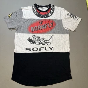 Men’s Born Fly T Shirt Size Large So Fly Logo Retro Grey Black White - Picture 1 of 7