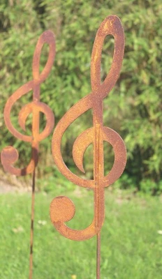 Gartenstecker Notenschlüssel 118cm Metall Rost Gartendeko Edelrost Groß  - Bild 1 von 3