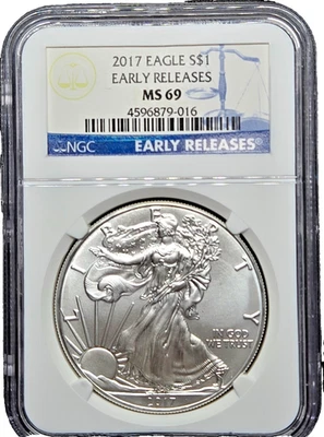 🔥2017 ASE American Silver Eagle .999 1 oz plata NGC MS69 LANZAMIENTOS TEMPRANOS #9016🔥 Foto 1 de 4
