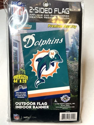 NIP Miami Dolphins Applique Banner Flag NFL Football Party 2 Sided 44" x 28" NEW - Image 1 of 4