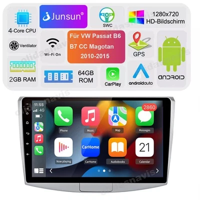 2+64G Android 14 Autoradio Carplay GPS RDS WIFI Für VW Passat B6 B7 CC Magotan - Bild 1 von 4