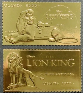2 UGANDA DISNEY LION KING GOLD STAMPS 1994 MNH MUFASA AND SIMBA WILD ANIMALS 1 - Picture 1 of 1