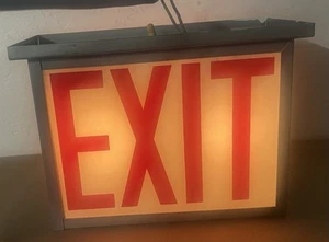 Vintage Glass Sheet Metal Double Sided Exit Sign Ceiling Mount Light Up Lighted - Picture 1 of 16