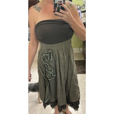 Ryu large Olive green brown lagenlook bohemian hippie dress Urchin - Изображение 1 из 4