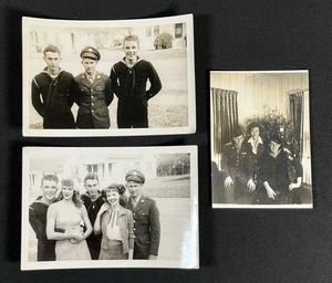 Young Military Friends & Family - Lot of 3 Black & White / Sepia Snapshot Photos - Picture 1 of 8