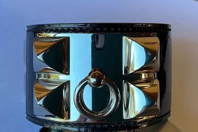 PULSERA BRAZALETE DE COCODRILO NEGRO BRILLANTE HERMES COLLIER DE CHIEN CDC NOIR PHW Foto 1 de 4