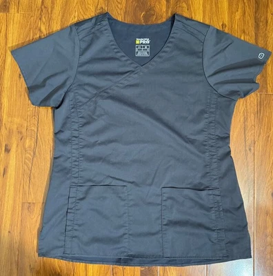 WonderWink Pro Women's 4 Pocket Wrap Scrub Top #6519 Pewter Gray Medium - Image 1 of 4