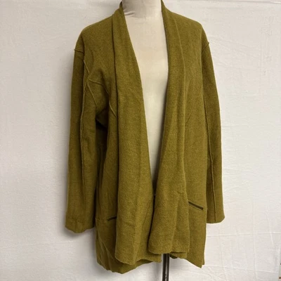 Chaqueta Eileen Fisher amarillo mostaza lana hervida frente abierto cuello chal bolsillos Foto 1 de 4