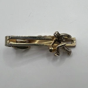 Vintage Bowling Tie Bar Rectangular Gold Tone Clip Sports Jewelry - Picture 1 of 9