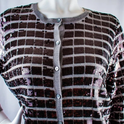 HALOGEN New Gray Purple Plum Embellished Sequins Women Cardigan Sweater Size XL - Image 1 of 4