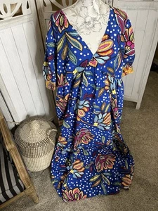 Tabitha Brown Target SIZE 24W 26W Blue Colorful Floral Puff Sleeve Midi Dress - Picture 1 of 8