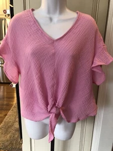 Favlux mauve pink short sleeves womens M Medium gauze tie top NWT - Picture 1 of 3
