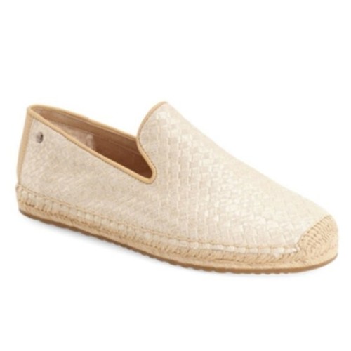 NUOVO UGG Donna Sandrinne Champagne Cesto Perla Espadrilla Abito Mocassino Piatto
