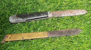 Set of 2 Old Vintage Folding Pocket Knives- Crafted with Brass, Iron and Horn S1 - Picture 1 of 24